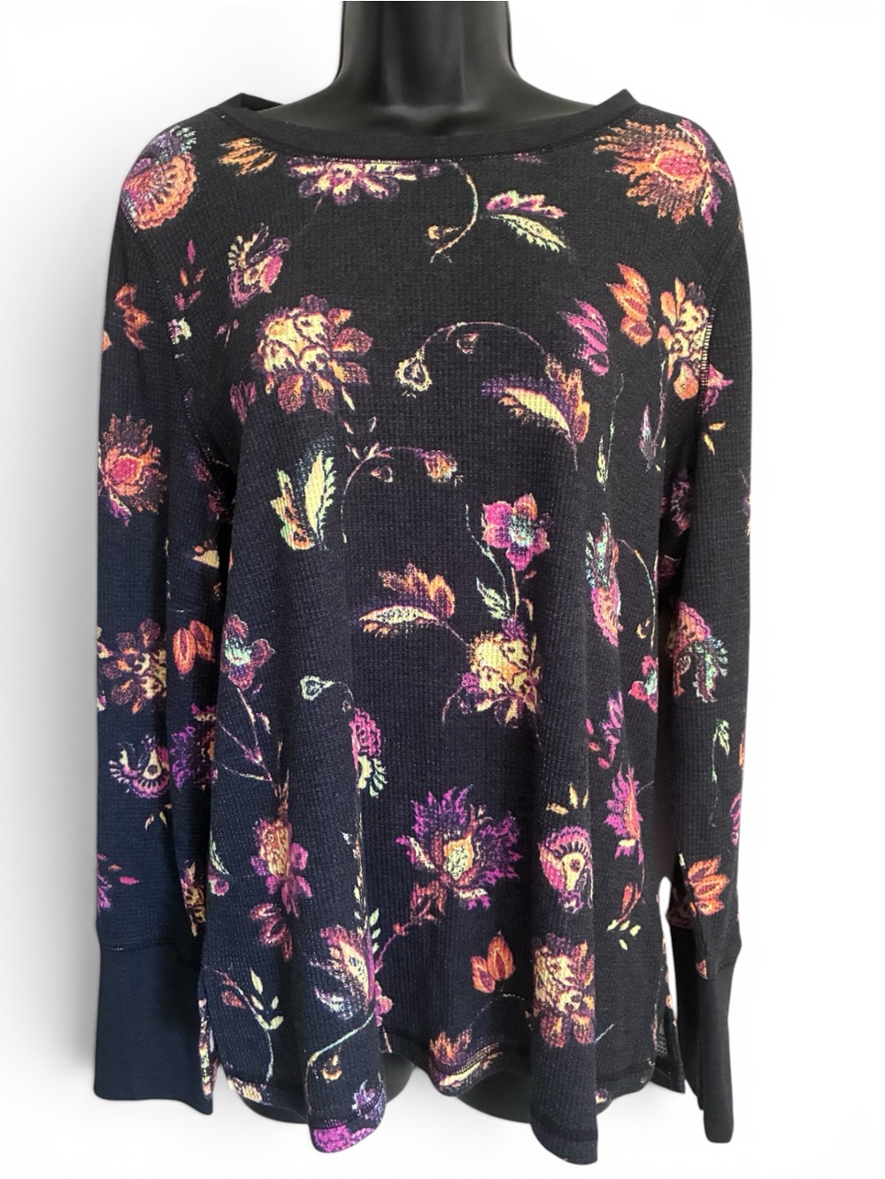 Cottagegoth Fairy Goth Grunge Witchy Black Floral Waffle Top Sz L